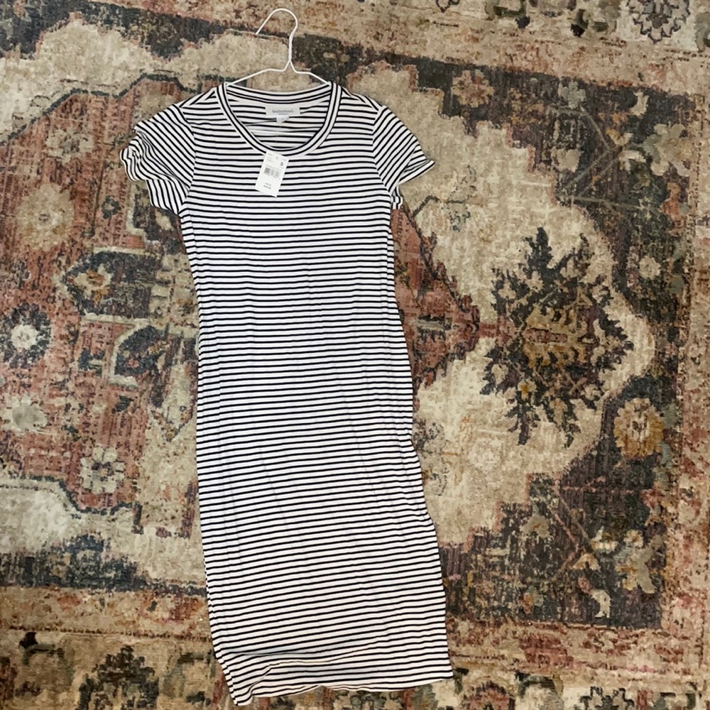 Motherhood Maternity rib knit maternity tshirt dress BW stripe